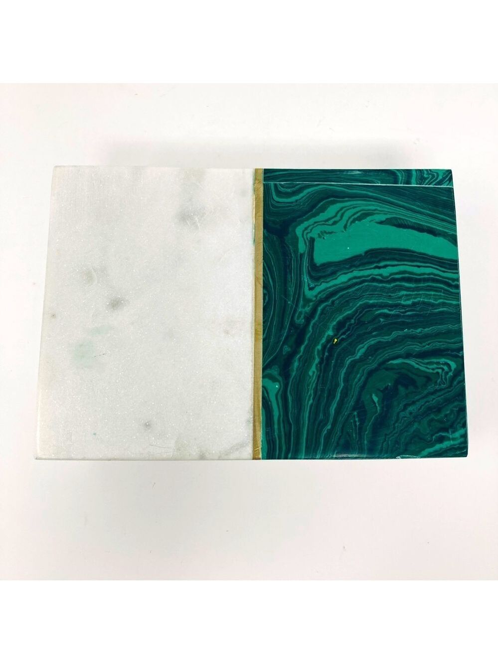 NWT Large natural stone sparkling white marble, green malachite and brass box